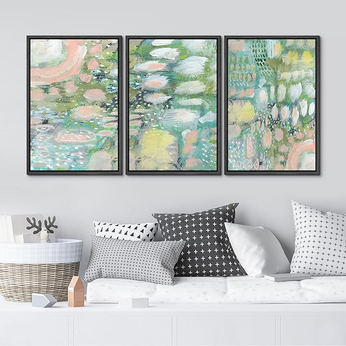 MUDECOR Framed Wall Art Print Set Vibrant Textured Abstract Multi-Colored Illustrations Modern Art Boho Decorative Colorful Chic for Living Room, Bedroom, Office - 24"x36"x3 Black