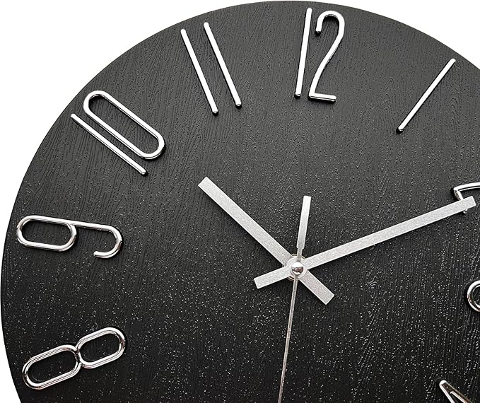 AIRUIFU Wall Clock 12 Inch Silent Non-Ticking Modern Clocks Battery Operated - Analog Small Classic for Office, Home, Bathroom, Kitchen, Bedroom, School, Living Room(Black)