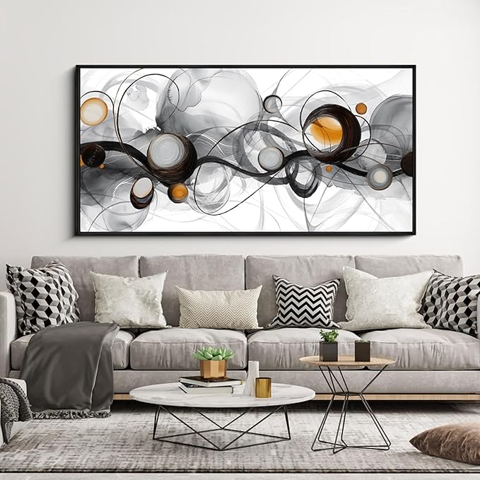 XLSJERST Abstract Artwork Minimalist Painting - Large Size Frame Wall Art for Living Room Wall Decor Modern Black and White Canvas Picture Boho Gray Wall Art