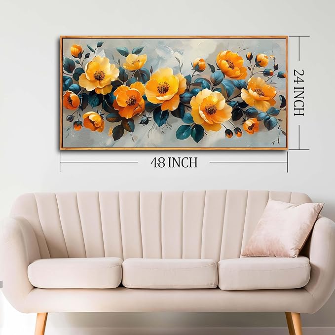 AOZEMI Floral Wall Art for Living Room Bedroom Blossom Wall Decor Yellow Poster Pictures Flower Market Artwork 24"x 48"