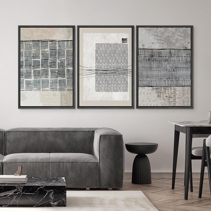 SIGNWIN Framed Canvas Print Wall Art Set Black Tan Industrial Line Art Pattern Abstract Shapes Cozy Neutral Decorative Contemporary Minimal for Living Room, Bedroom, Office - 16"x24"x3 Black
