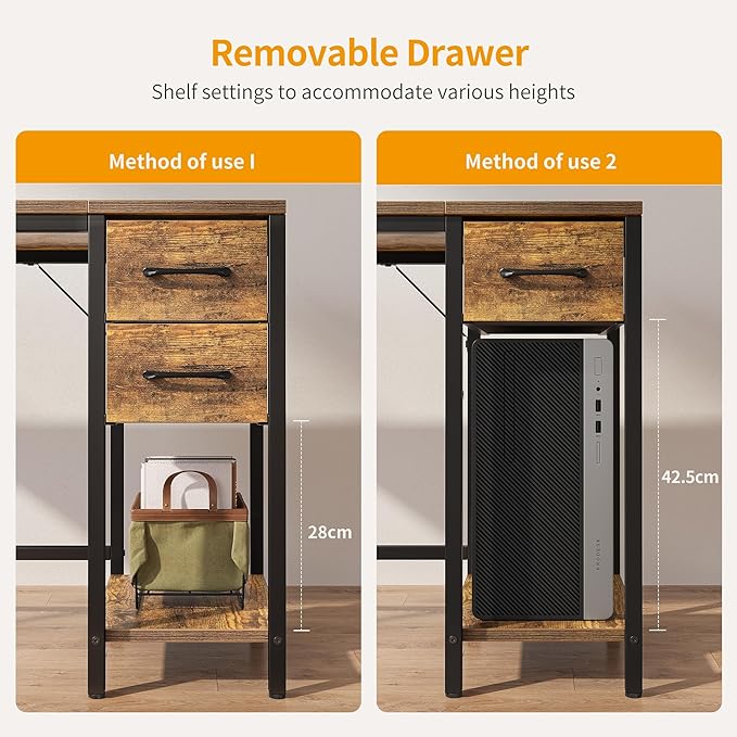Cubiker Computer Home Office Desk with Drawers, 47 Inch Small Desk Study Writing Table, Modern Simple PC Desk, Rustic Brown
