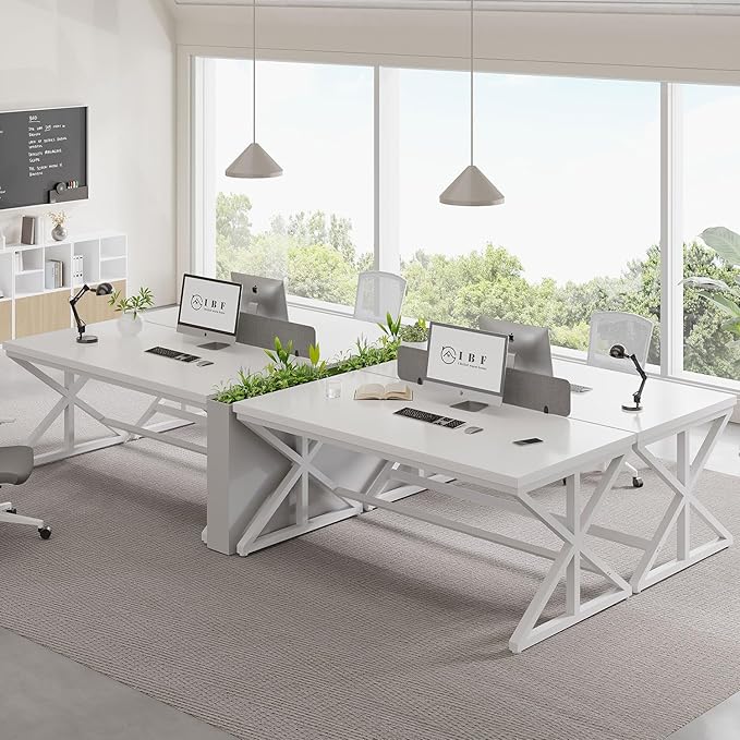 IBF Modern White Computer Desk, Industrial Long Home Office Desk for Student, Large Metal Wood Writing Study Work Desks, Farmhouse Executive Gaming Computer Table for Bedroom Living Room, White, 60 In