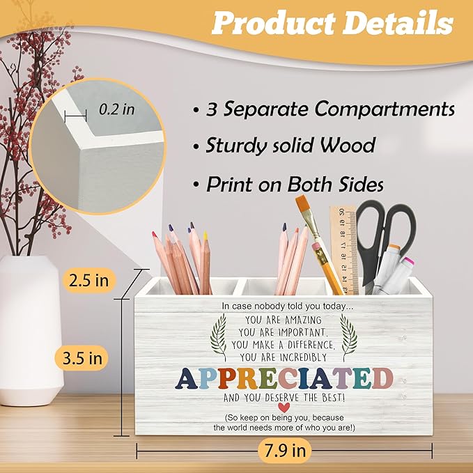 Inspirational Pen Holder Organizer for Desk Accessories, Teacher Appreciation Gifts, You Are Amazing Motivational Quote Wooden Box Sign Desk Decorations for School Office Tabletop Decor