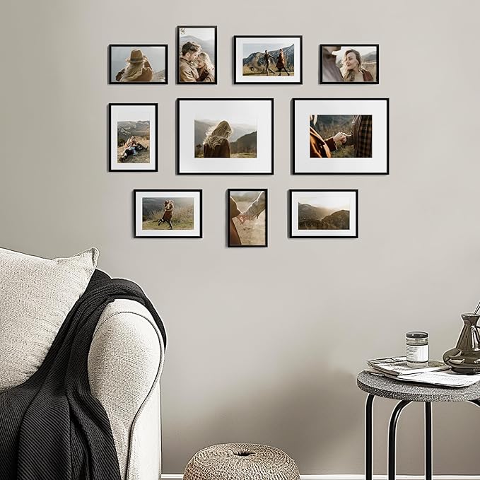 eletecpro Aluminum Gallery Wall Frame Set of 10, Including 2Pcs 8x10, 4Pcs 5x7, 4Pcs 4x6 Photo Frames for Wall or Tabletop Display, Multiple Sizes Picture Frames Collage Wall Decor, Black