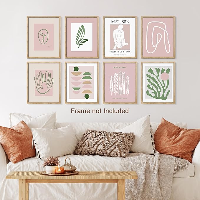 SIGNWIN Adhesive Canvas Poster Bathroom Decor 11"x14"x 8, Wall Art Room Decor Multicolor for Living Room, Bedroom, Office Matisse Nude Dancer Geometric Pink Jungle Plant Nature Abstract Shapes