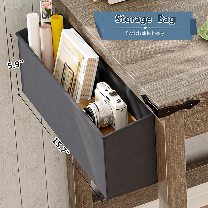 EnHomee 40 Inch Small Desk with Storage Bag Detachable, Gaming Desk with Power Outlet, Modern Simple Home Office Desk and Writing Desk for Small Spaces, Study Desk for Bedroom,Ash Gray