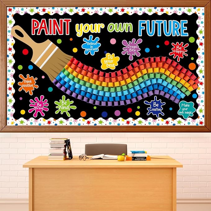 Paint Your Own Future Bulletin Board Set Art Painting Bulletin Board Decorations DIY 3D Colorful Rainbow Classroom Decoration Inspirational Quotes Cutouts for Back to School Chalkboard Wall Decor