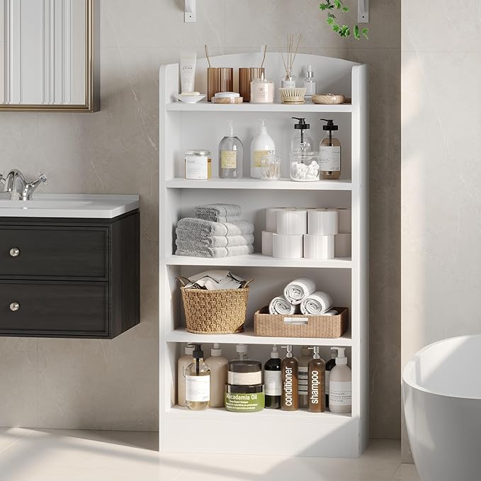 Zenira Modern 5 Tier 48 Inch Tall Bookcase, White Storage Display Unit, Open Shelving for Home Office