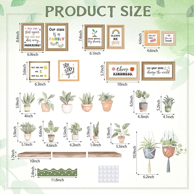 Pajean Bookshelf Bulletin Board Plant Motivational Positive Classroom Decoration Greenery Potted Cutouts for Back to School First Day Window Door Wall Elementary Preschool Teacher Supplies