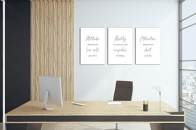 SHMAO Office Canvas Wall Art Motivational Wall Decor, 3 Piece Modern Positive Quotes Print Pictures for Office Wall Decor Women Inspirational Framed Artwork Home Office Decor 12”x18”x3 Panels