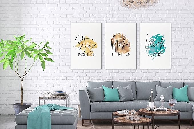 SHMAO Office Canvas Wall Art Motivational Wall Decor, 3 Piece Stay Work Make Print Pictures for Office Wall Decor Women Inspirational Framed Artwork Home Office Decor 20”x30”x3 Panels
