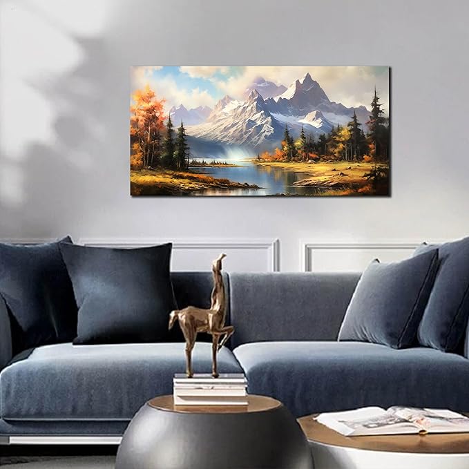 Mountain Wall Art for Living Room Bedroom Office Nature Wall Art Large Mountain Lake Forest Landscape Pictures Modern Artwork Framed Wall Decor Canvas Prints 20x40 Inch