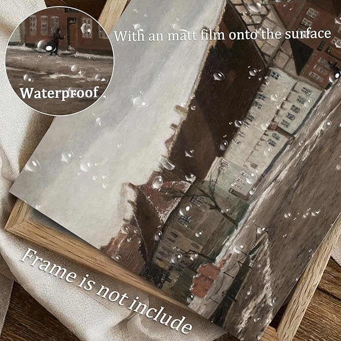 uniro Vintage Canvas Wall Art Prints - Winter Village Landscape Wall Art Decor Rustic Farmhouse Wall Decor - Retro Cabin Oil Painting Art Work Prints Farmhouse Aesthetic Pictures for Bedroom Bathroom Living Room Office Decor (8" x 10"-UNFRAMED)