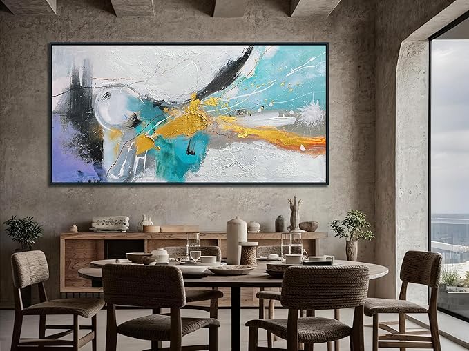 Arjun Abstract Framed Wall Art for Living Room Black and White Canvas Painting Bedroom Textured Hand Painted Modern Picture, Extra Large for Home Office Mens Room Wall Decor 58"x29"
