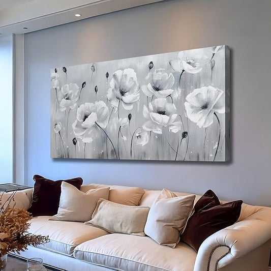 Belmrxne Floral Wall Art Grey and White Wall Decor Aesthetic Canvas Painting Unique Artwork for Living Room Bedroom Dining Room kitchen Office 24x48 Inches
