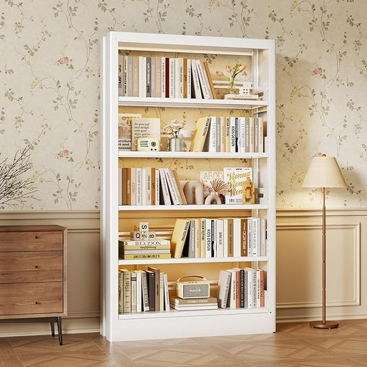 Metal Bookshelf, 5-Tier Bookcase with Adjustable Storage Shelf, 71" Tall Bookcases Heavy Duty bookcase with Bookends, Modern Bookshelf for Living Room, Library, Bedroom,Includes Book Stoppers-White