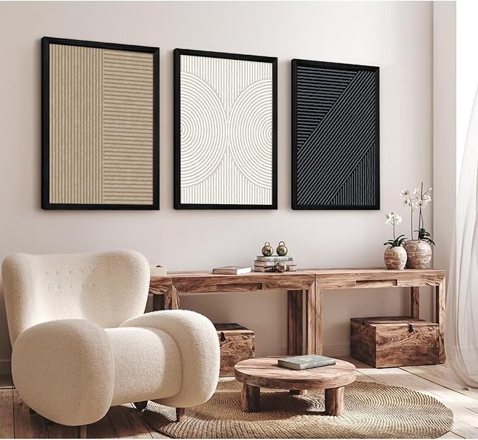 Modern Abstract Pictures Wall Art Boho Neutral Canvas Wall Art Minimalist Line Wall Decor Beige Black Brown Artwork Abstract Modern Painting Prints for Living Room Bedroom 16x24x3 Inch Wood Framed