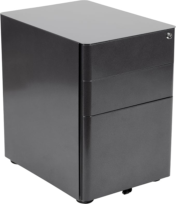 EMMA + OLIVER Modern 3-Drawer Mobile Locking Filing Cabinet Storage Organizer-Black