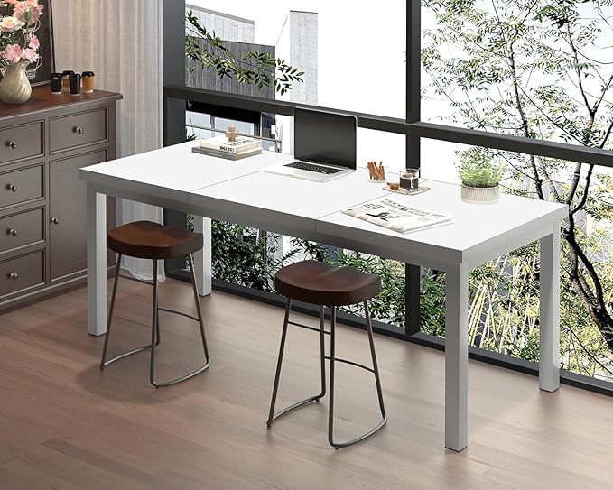63 Inch Large Computer Desk, Modern Office Desk with Adjustable Feet, Gaming Desk with Deep Desktop, Study Writing Table for Home Office, Work from Home, White