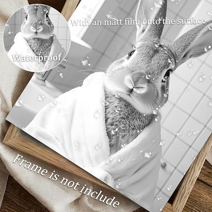 uniro Funny Bathroom Wall Art Prints Black and White Bath towel bunny Bathroom Picture Wall Decor Whimsical Farmhouse Decor Cute Rabbit Animal Canvas Print Painting Modern Bathroom Signs Wall Art Poster for Bathroom Decor( 8" x 10"-UNFRAMED)