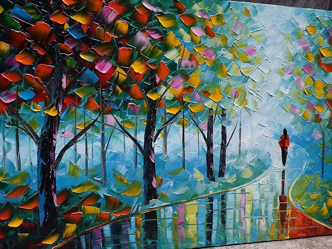 YaSheng Art -Contemporary Landscape Abstract Oil Painting On Canvas Textured Tree Painting Abstract Art Wall Paintings Handmade 3D painting Home Office Decorations Canvas Wall Art painting 24x48inch