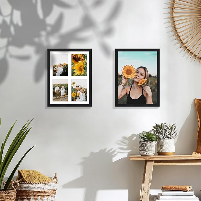 12x16 Picture Frame, 5x7 Collage Picture Frames, Display 4 5x7 Photos with Mat, or 12x16 Picture without Mat, Photo Collage Frame for Wall Decor - Horizontal or Vertical Wall Mounting