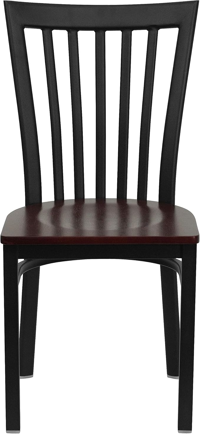 Flash Furniture 4 Pk. HERCULES Series Black School House Back Metal Restaurant Chair - Mahogany Wood Seat