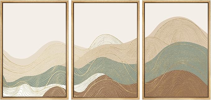 SIGNWIN Framed Canvas Print Wall Art Set Multicolor Geometric Wave Collage Abstract Shapes Illustrations Modern Art Decorative Nordic Zen Chic for Living Room, Bedroom, Office - 24"x36"x3 Natural