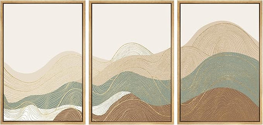 SIGNWIN Framed Canvas Print Wall Art Set Multicolor Geometric Wave Collage Abstract Shapes Illustrations Modern Art Decorative Nordic Zen Chic for Living Room, Bedroom, Office - 24"x36"x3 Natural