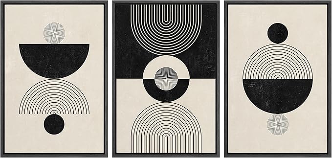 IDEA4WALL Framed Canvas Print Wall Art Set Geometric Black Tan Stripe Polygon Landscape Abstract Shapes Illustrations Modern Art Decorative Nordic for Living Room, Bedroom, Office - 16"x24"x3 Black