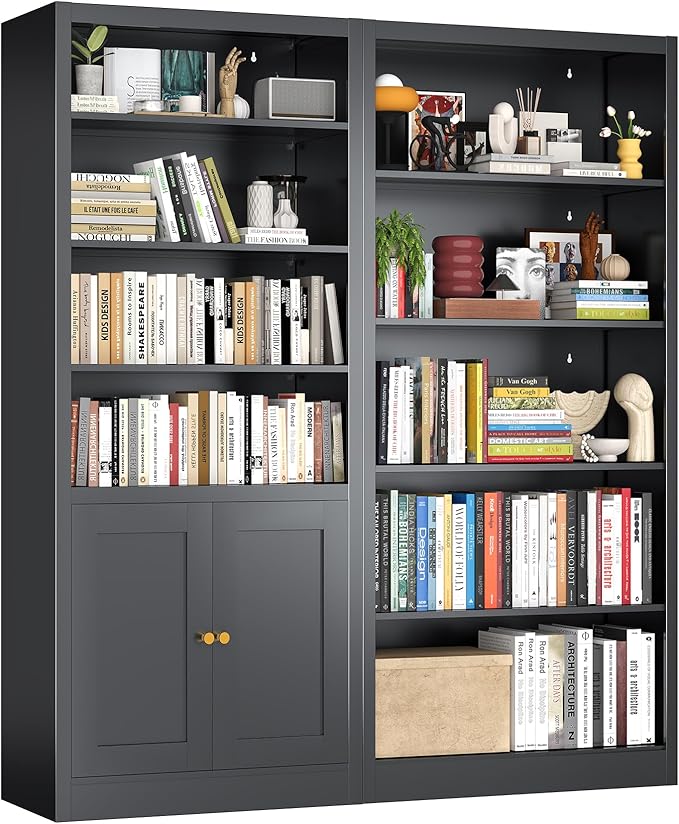 Bookshelves and Bookcases, 5 Shelf Bookcase for Home Office Library Living Room, Metal Bookcase with Adjustable Shelves. Set of 2