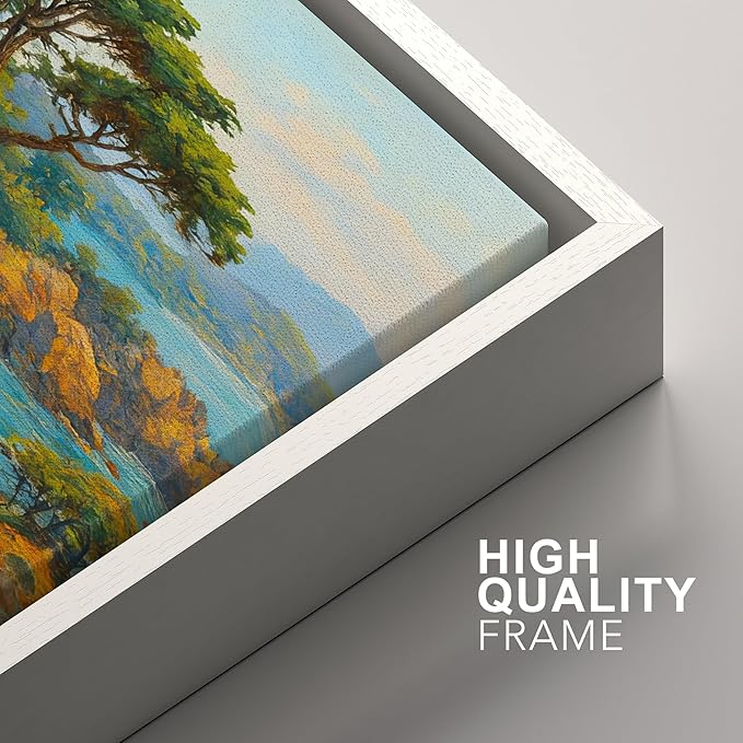 SIGNFORD Framed Wall Art Print Set Bright Coastal Cliffs and Ocean View Vibrant Seascape Digital Art Modern Art Contemporary for Living Room, Bedroom, Office - 16"x24"x3 White
