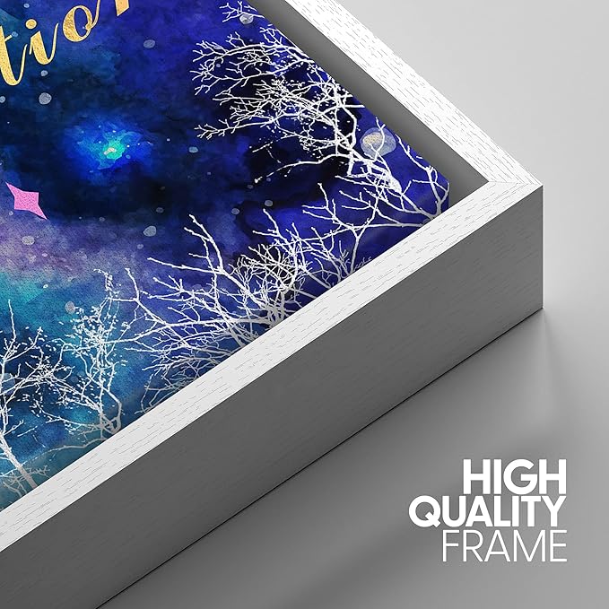 IDEA4WALL Framed Canvas Print Wall Art Meditation Watercolor Galaxy with Pink Moon Astronomy & Space Sky Illustrations Modern Art Glam Colorful for Living Room, Bedroom, Office - 24"x36" WHITE