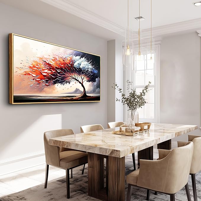 MHARTK66 Abstract Tree Landscape Wall Paintings Wood Framed Wall Art For Living Room Canvas Wall Decor For Bedroom Office Decorations Prints Pictures Artwork Ready To Hang Hotel Room Wall Decor