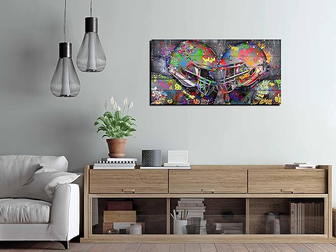 SIXTTART Graffiti Rugby Sports Posters Canvas Wall-Art - American Football Sport For Boy's Room Wall Decor - Football Poster Ready To Hang Size 40" x 20"