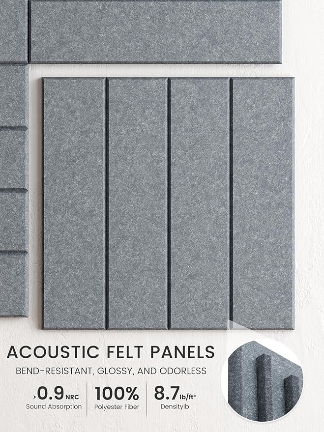 Bumusty Large Cork Board Alternative-48 x 36" Felt Bulletin Board Tiles, with 30 Pushpins, 70 Adhesive Tabs, 12-Pack Slat Wall Paneling, Cork Boards for Office Push Pin Board Felt Board-Blue Gray