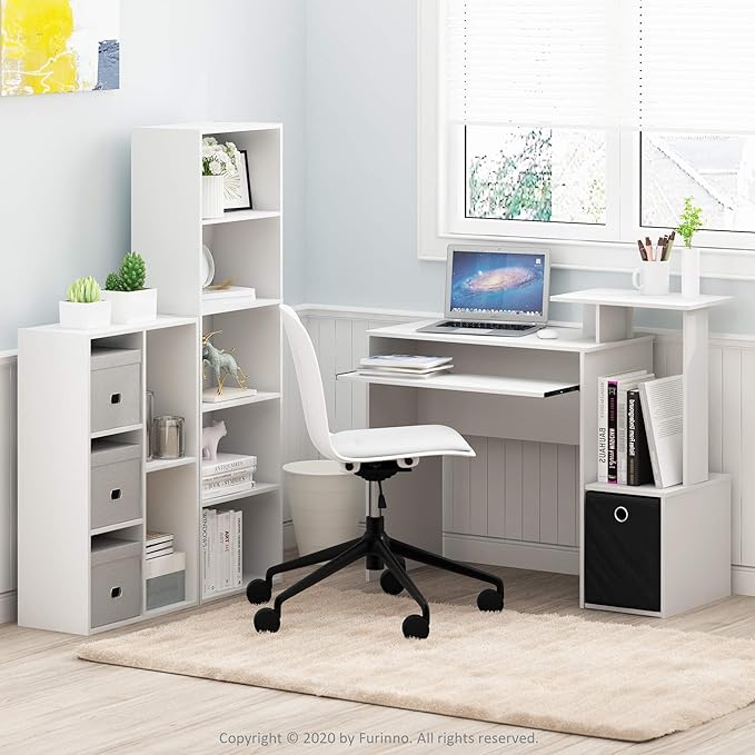 Furinno LUDER Book Shelf, 5-Tier Bookshelf, Bookcase with Open Shelves, 9.4 x 15.8 x 52, Easy Assembly, for Living Room, Bedroom, Home Office, Plain White