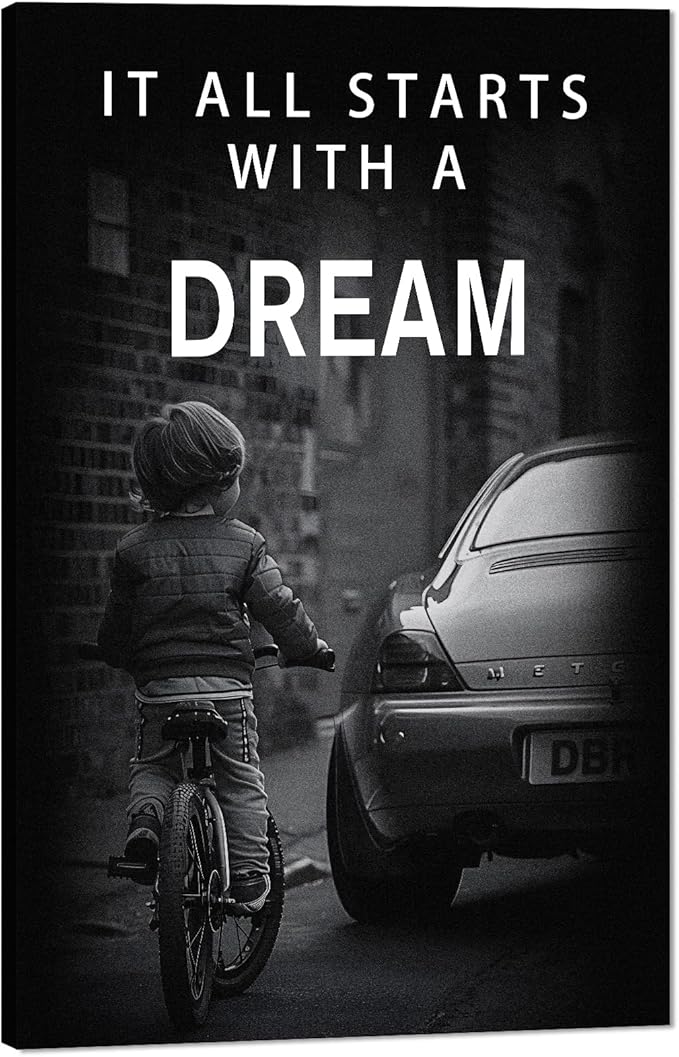 Large Inspirational Office Poster Canvas Wall Art It All Starts with A Dream Motivational Signs for Office School Black White Creative Nordic Positive Artwork Workplace Gym Decor Framed Art-28 inch x