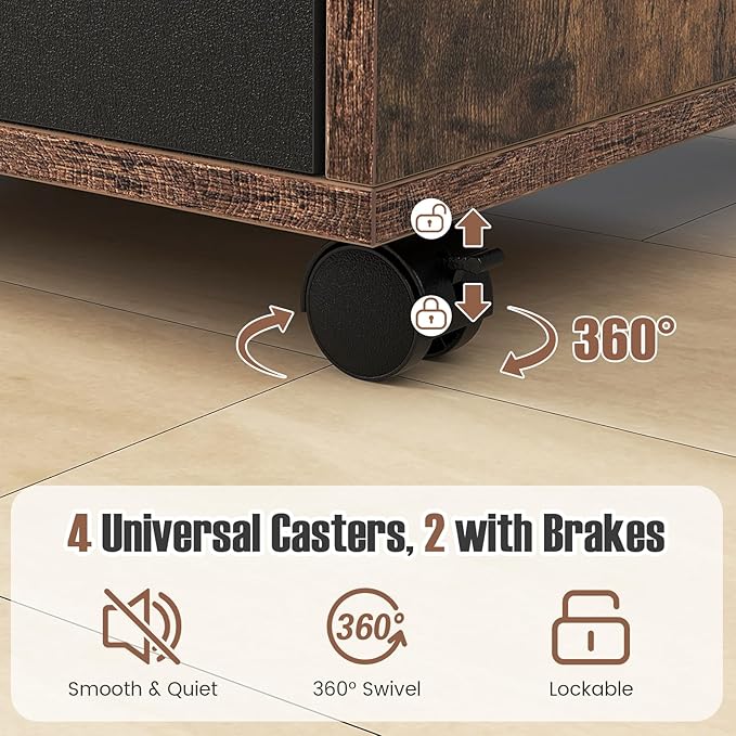 5 Drawer File Cabinet, 26.5" Vertical Filling Cabinet for Home Office, Under Desk Office Drawer Organizer, Universal & Lockable Casters, Rolling Printer Storage Rack