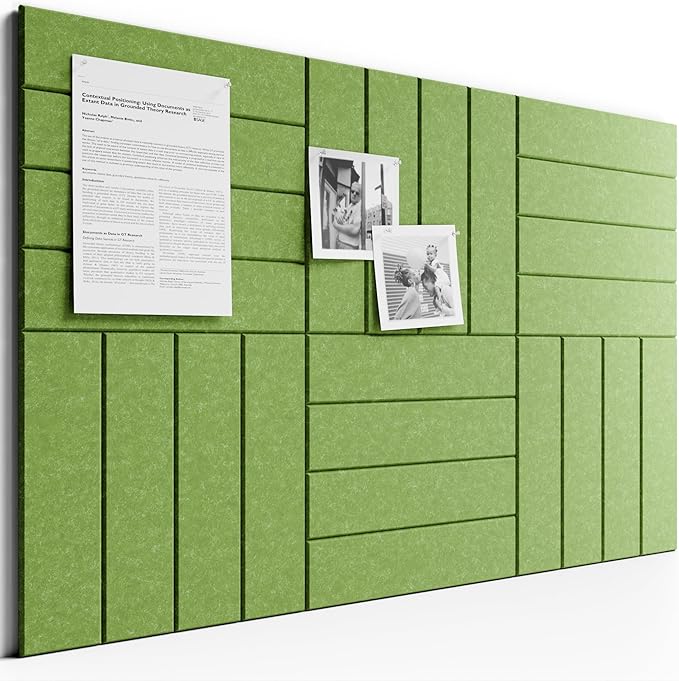 Bumusty Large Cork Board Alternative-36 x 24" Felt Bulletin Board Tiles, with 30 Pushpins, 40 Adhesive Tabs, 6-Pack Slat Wall Paneling, Cork Boards for Office Push Pin Board Felt Board-Kelly Green