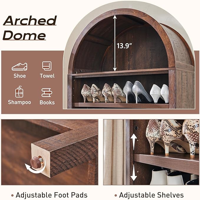 71" Tall Arched Bookshelf, 7 Tiers Arch Bookcase with Storage, Modern Farmhouse Book Shelf with Adjustable Shelves, Wood Bookshelf w/Open Display Shelves for Living Room, Office (Brown)