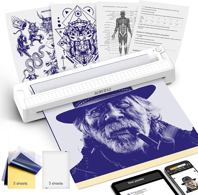 2026 New 2 in 1 Tattoo Stencil & Document Printer, Wireless Bluetooth Thermal Printer - HD Fast Transfer, Portable Easy-to-Use for Tattoo Artists/Shops, Travel, Home, Office - White