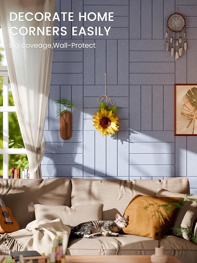 Bumusty Large Cork Board Alternative-36 x 24" Felt Bulletin Board Tiles, with 30 Pushpins, 40 Adhesive Tabs, 6-Pack Slat Wall Paneling, Cork Boards for Office Push Pin Board-Soft Periwinkle