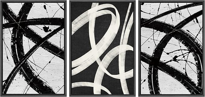 SIGNWIN Framed Canvas Print Wall Art Set Geometric Duotone Ring Landscape Graffiti & Street Art Abstract Illustrations Modern Art Decorative Nordic for Living Room, Bedroom, Office - 24"x36"x3 Black