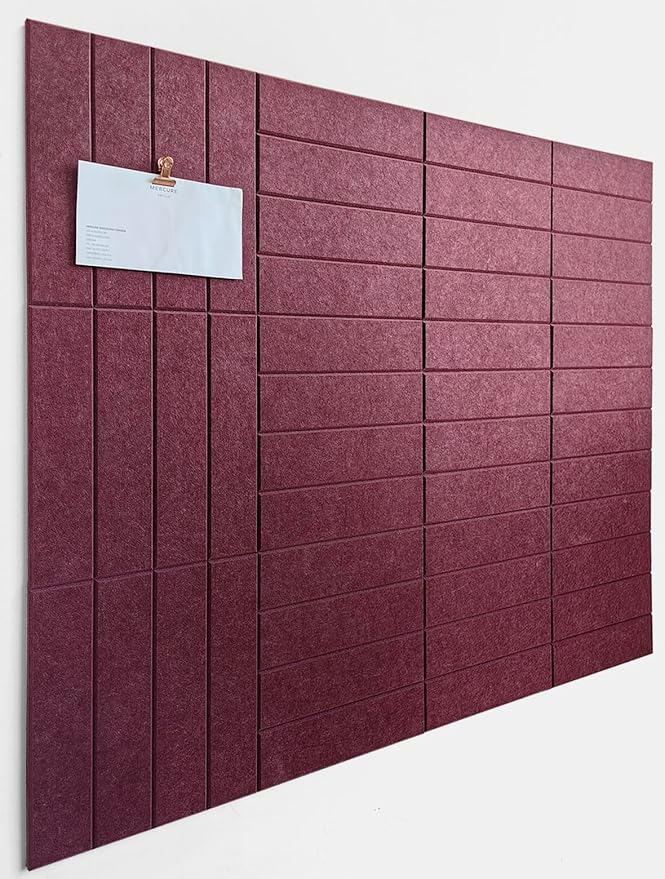 Felt Bulletin Board Tiles | Modern Cork Board Alternative | Large Cork Boards for Walls | Aesthetic Felt Wall Panels for Office & Home Decor | Pinboard & Photo Board (12-Pack) | Red Wine