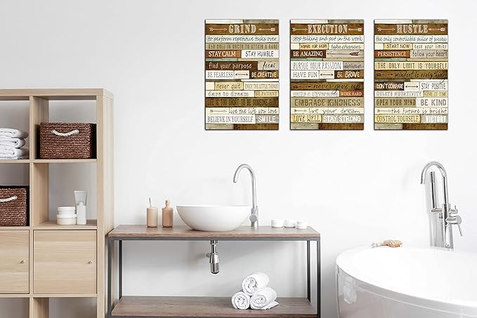 CGXART Inspirational Posters for Classrooms - Brown Positive Quotes Wall-Art for Living Room - Motivational Posters for Office - 3 Piece Canvas Wall Art Ready to Hang Size 16" x 24"