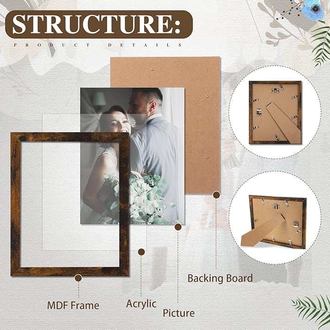 Namalu 20 Pcs Gallery Wall Frames Set Rustic Picture Frames Collage Assorted Photo Wall Decor Pack for Hanging or Tabletop Display Multi Sizes with 8 x 10, 5 x 7, 4 x 6 (Brown)
