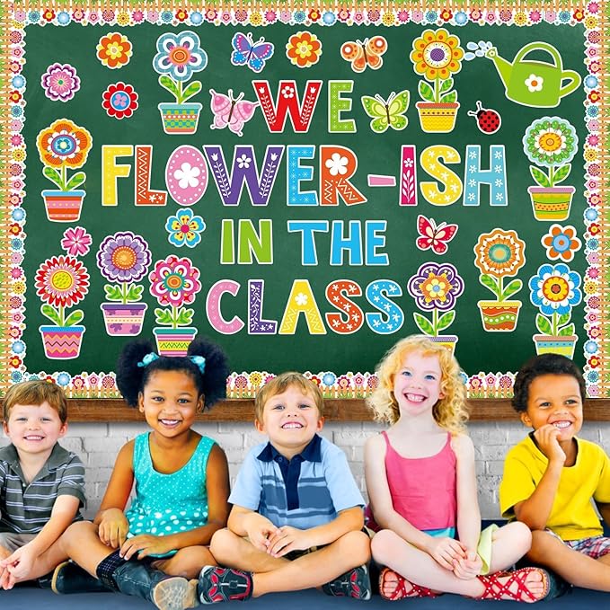 gisgfim Spring Classroom Flower Bulletin Board Decorations Set Spring Floral Cutouts We Flower-ish in The Class Welcome Bulletin Board Boders Decor for School Classroom Chalkboard Wall