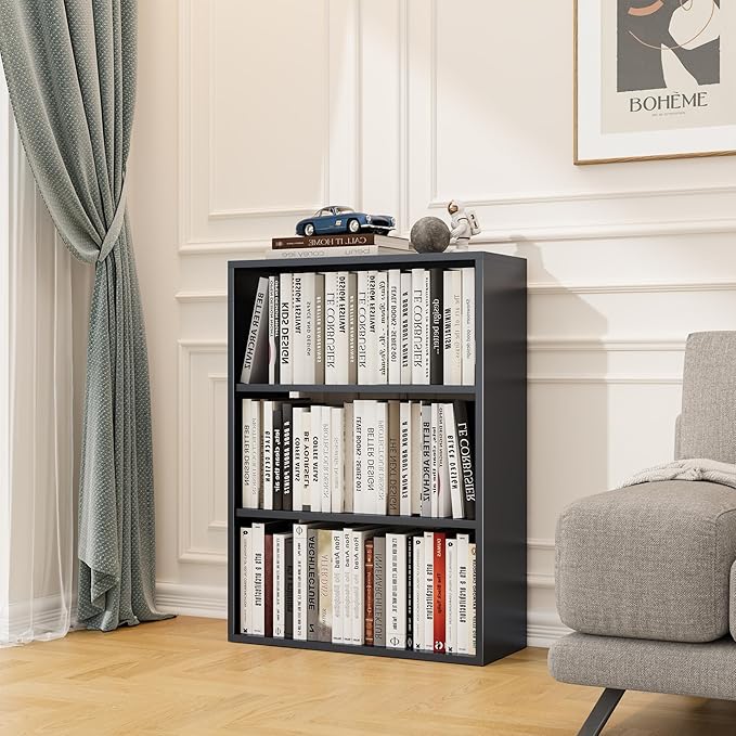 4-Tier Steel Standing Book Shelf, Multipurpose Open Storage Rack for Entryway, Living Room, Bedroom, Garage，Metal Bookshelf/Bookcase,Small Shelf (Black, 35.4" Hx27.5 Wx11.8 D)